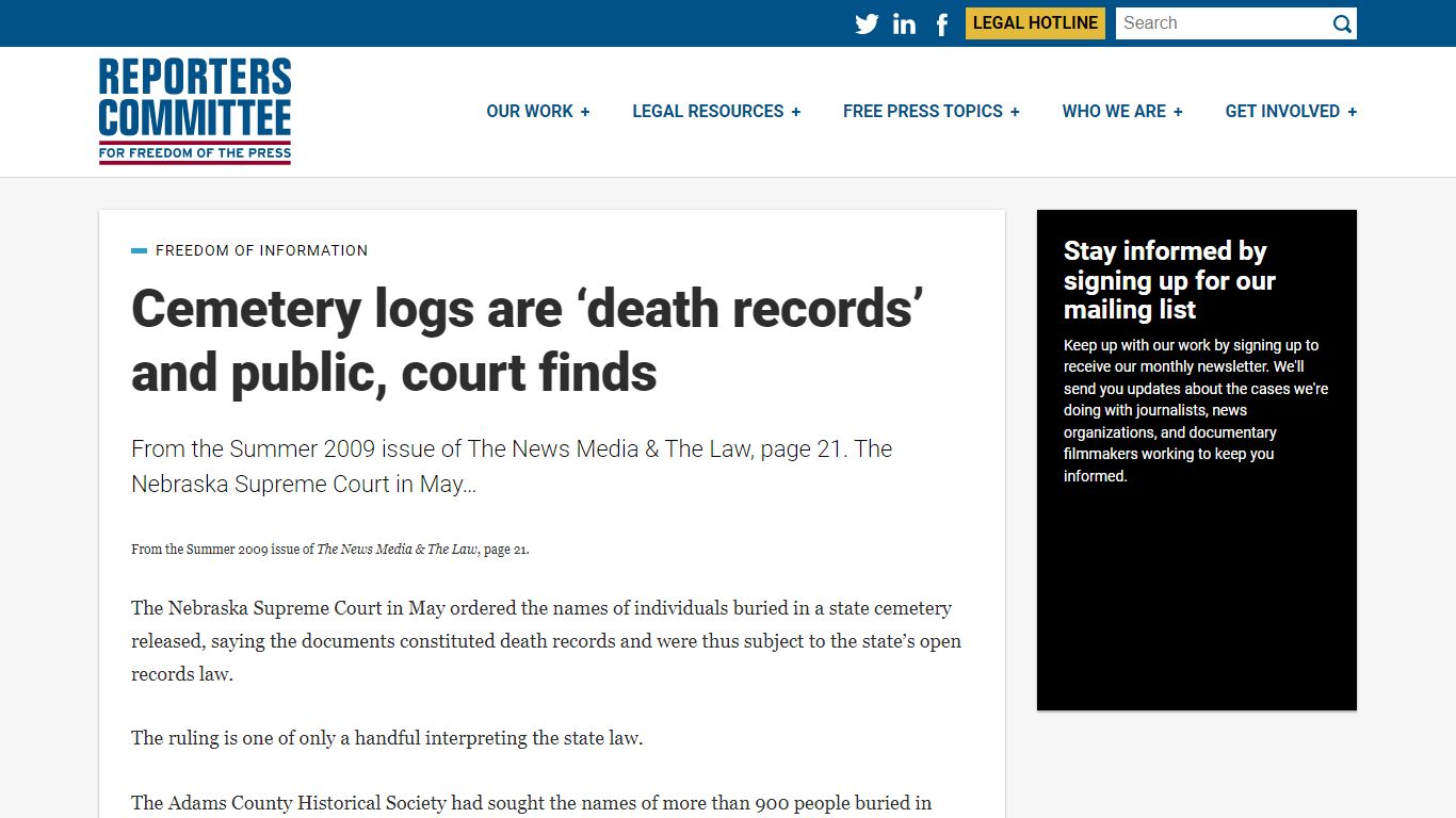 Cemetery logs are ‘death records’ and public, court finds