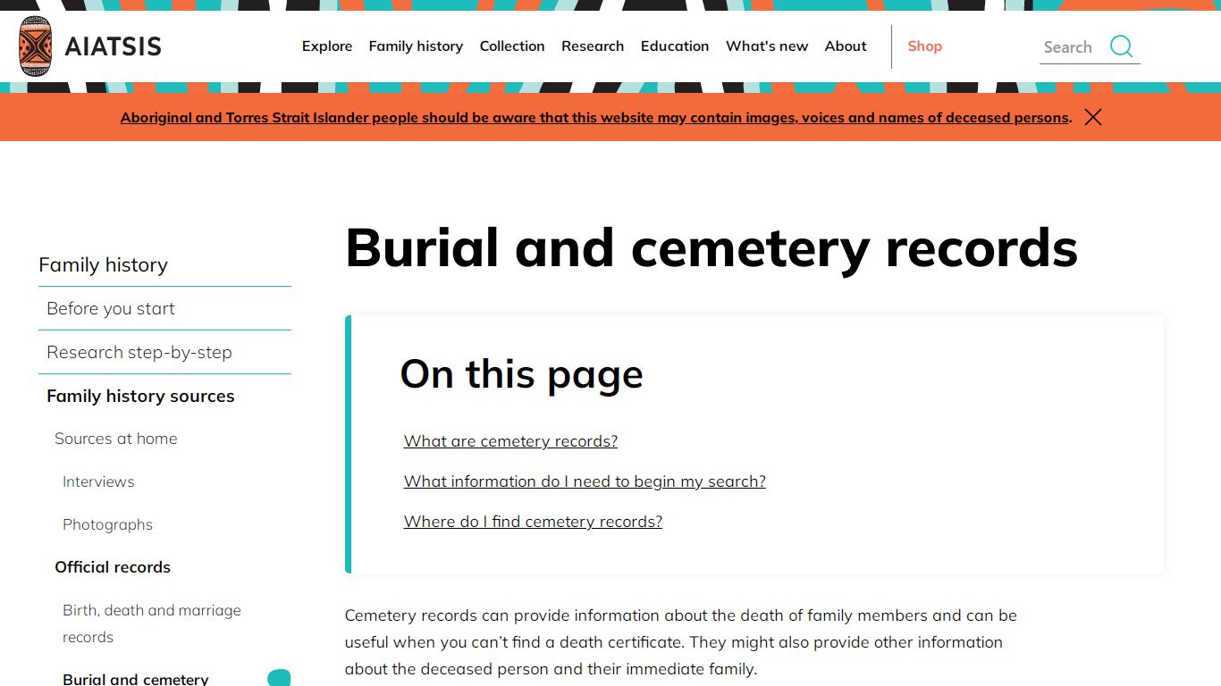 Burial and cemetery records | AIATSIS